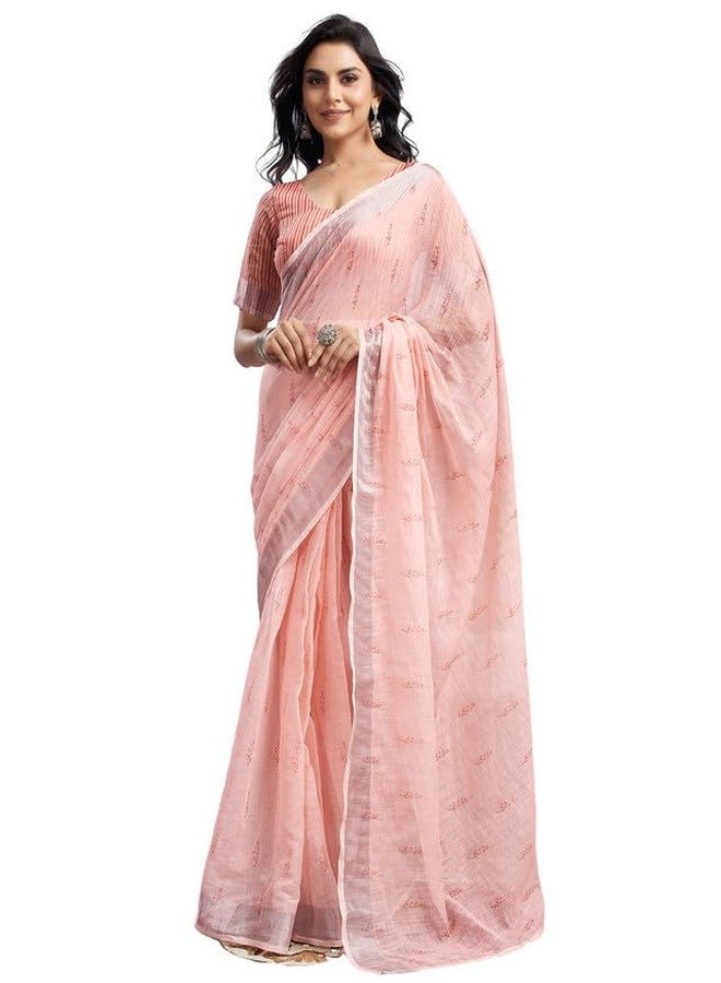 سيريل ساري نسائي من سيريل، مصنوع من القطن، مطبوع عليه خطوط زاري، جاهز للارتداء في دقيقة واحدة، مع قطعة بلوزة غير مخيطة. - Image 1